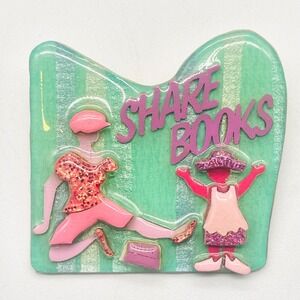 Lucinda Share Books Brooch Pin Resin Glitter Literacy Librarian Teal Pink 2x2